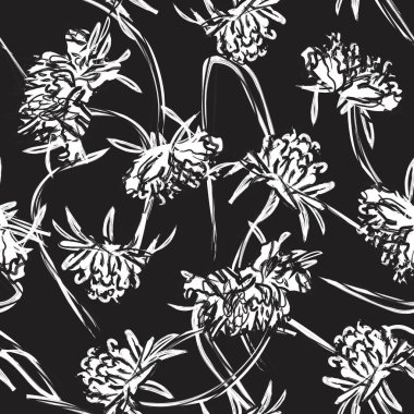 Moda tekstil, grafik, arka plan ve el sanatları için tek renkli bitki desenli desen tasarımı