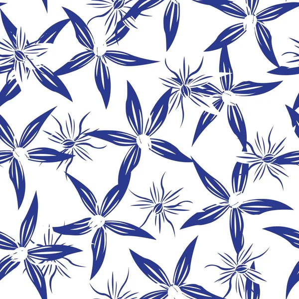 Синий Цветок Бесшовный Дизайн Шаблона Моды Текстиля Графики Фона Ремесел — стоковый вектор
