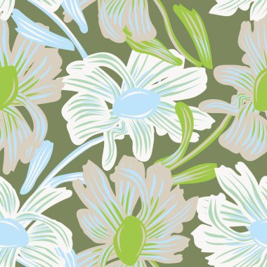 Tarafsız Renkli Botanik Çiçeksiz Moda Tekstil, grafik, arka plan ve el sanatları tasarımı