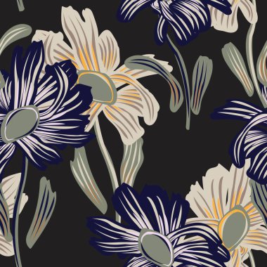 Tarafsız Renkli Botanik Çiçeksiz Moda Tekstil, grafik, arka plan ve el sanatları tasarımı