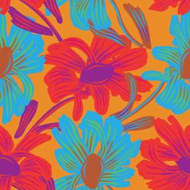 Moda tekstil, grafik, arka plan ve el sanatları için renkli Botanik Çiçeksiz desenli tasarım