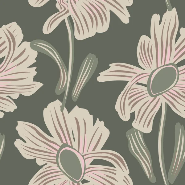 ファッションテキスタイル グラフィック 工芸品のためのニュートラルカラー植物性花のシームレスなパターンデザイン — ストックベクタ