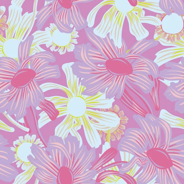 ファッション織物 グラフィック 工芸品のための多彩な植物の花の継ぎ目が無いパターン設計 — ストックベクタ
