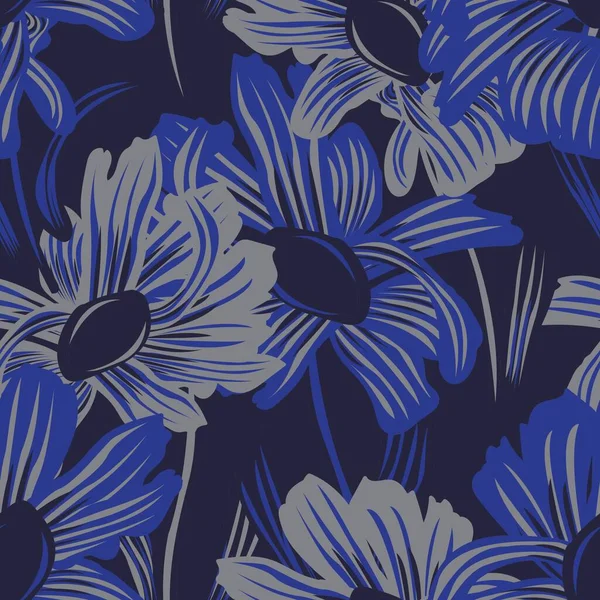 Blue Botanical Floral Design Motif Sans Couture Pour Les Textiles — Image vectorielle