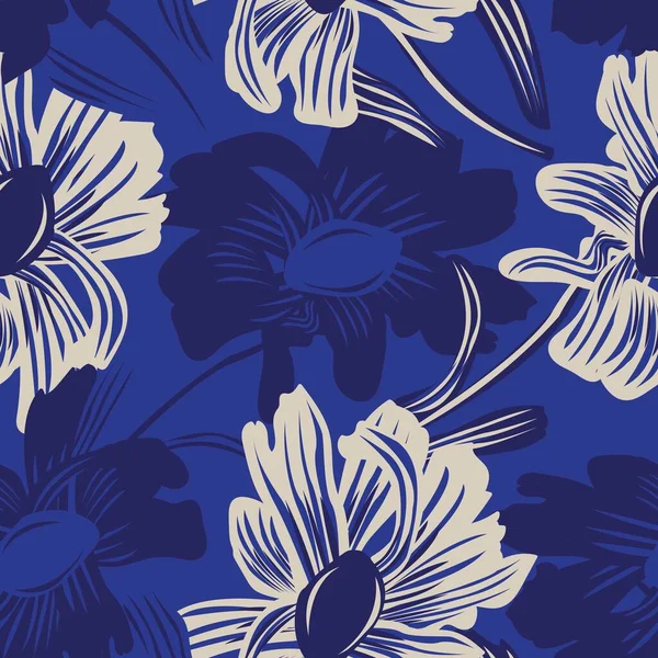 Blue Botanical Floral Nahtloses Muster Design Für Modetextilien Grafiken Hintergründe — Stockvektor