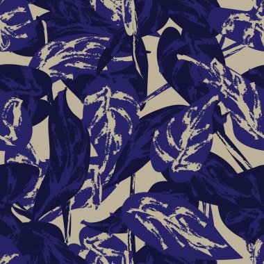 Moda tekstil, grafik ve el sanatları için Mavi Tropikal Yaprak kusursuz desen tasarımı