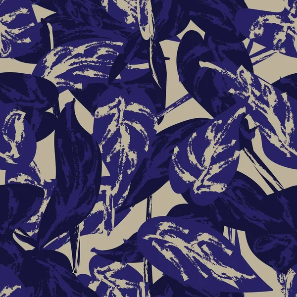 Синій Тропічний Лист Безшовний Дизайн Візерунка Модного Текстилю Графіки Ремесел Стоковий вектор