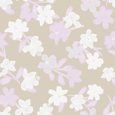 Tarafsız Renkli Botanik Çiçeksiz Moda Tekstil, grafik, arka plan ve el sanatları tasarımı