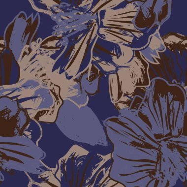 Moda tekstil, grafik, arka plan ve el sanatları için Mavi Soyut Çiçeksiz desenli tasarım