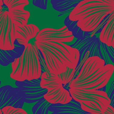 Moda tekstil, grafik, arka plan ve el sanatları için kırmızı botanik desensiz desen tasarımı