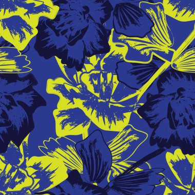 Moda tekstil, grafik, arka plan ve el sanatları için Mavi Soyut Çiçeksiz desenli tasarım