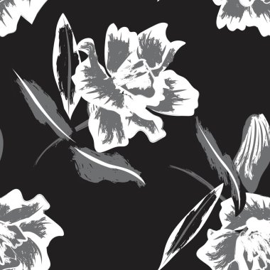 Moda tekstil, grafik, arkaplan ve el sanatları için tek renkli çiçek desensiz desen tasarımı