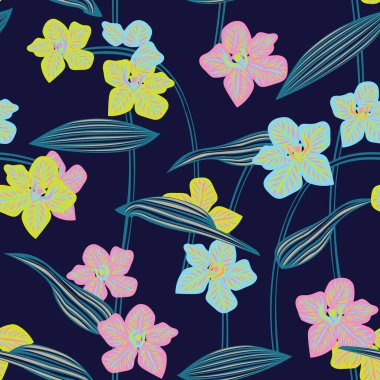 Pastels Botanik Çiçek desensiz moda tekstil, grafik, arka plan ve el sanatları tasarımı