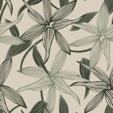Tarafsız Renkli Botanik Çiçeksiz Moda Tekstil, grafik, arka plan ve el sanatları tasarımı