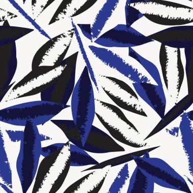 Moda tekstil, grafik ve el sanatları için Mavi Tropikal Yaprak kusursuz desen tasarımı