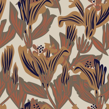 Tarafsız Renkli Botanik Çiçeksiz Moda Tekstil, grafik, arka plan ve el sanatları tasarımı