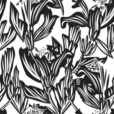 Moda tekstil, grafik, arka plan ve el sanatları için tek renkli bitki desenli desen tasarımı