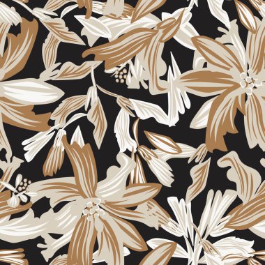 Tarafsız Renkli Botanik Çiçeksiz Moda Tekstil, grafik, arka plan ve el sanatları tasarımı