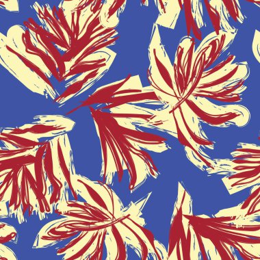 Moda tekstil, grafik ve el sanatları için Mavi Tropikal Yaprak kusursuz desen tasarımı