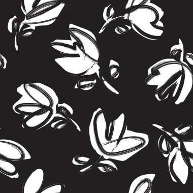 Moda tekstil, grafik, arkaplan ve el sanatları için tek renkli çiçek desensiz desen tasarımı