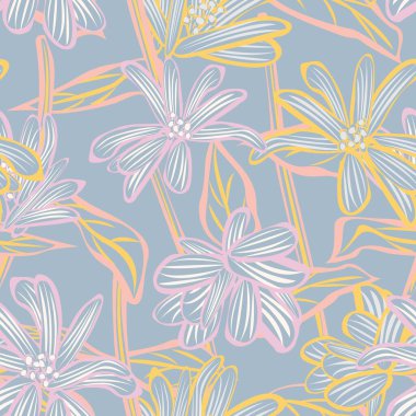 Pastels Botanik Çiçek desensiz moda tekstil, grafik, arka plan ve el sanatları tasarımı