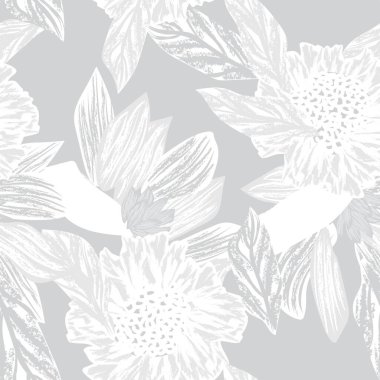 Moda tekstil, grafik, arkaplan ve el sanatları için tek renkli çiçek desensiz desen tasarımı