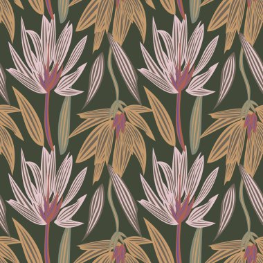 Tarafsız Renkli Botanik Çiçeksiz Moda Tekstil, grafik, arka plan ve el sanatları tasarımı