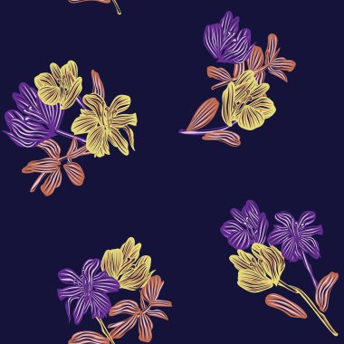 Colourful Botanical Floral seamless pattern design for fashion textiles, graphics, backgrounds and crafts clipart