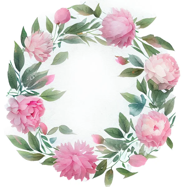 Silver sage and blush pink flowers design frame. Ivory beige and dusty rose, white peony, protea, ranunculus, eucalyptus. Wedding floral. Pastel watercolor background