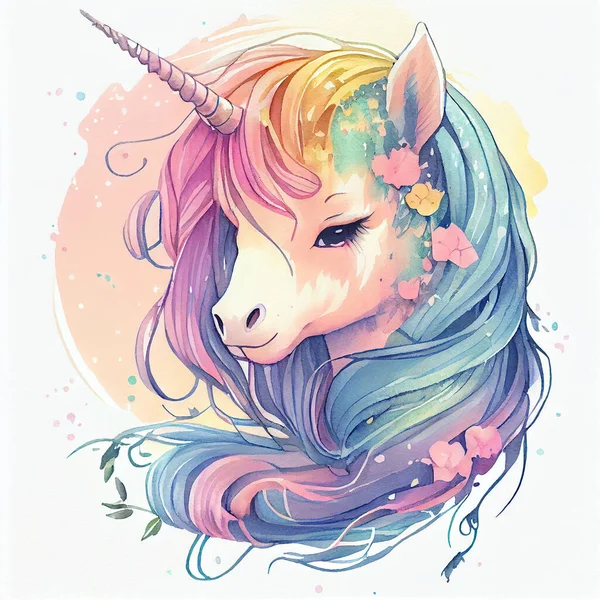 Unicorn illustration for children design. Rainbow hair. Isolated.