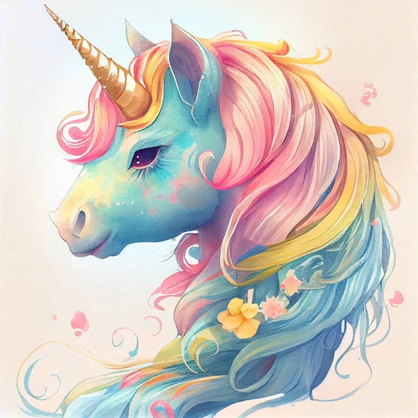 Unicorn illustration for children design. Rainbow hair. Isolated.