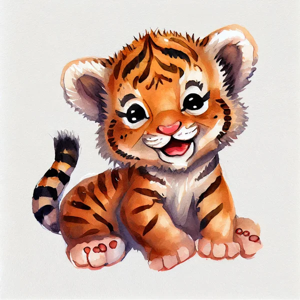Cute baby tiger illustration. Watercolor illustration for baby shower, greeting card, party invitation, fashion clothes t-shirt print