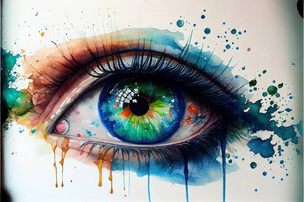 Colorful eye, Conceptual abstract picture of the eye. Oil painting in colorful colors. Conceptual abstract closeup.