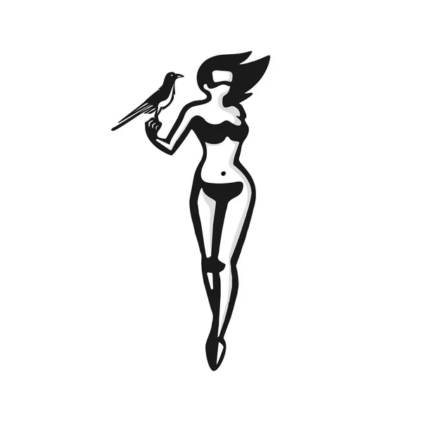 女性のVrロゴベクトルデザイン ビキニ女性のVrロゴベクトル 仮想現実の女性 女性のスーパーヒーローロゴ 黒と白の女性ベクトルロゴ セクシーな女性ベクトルロゴ — ストックベクタ