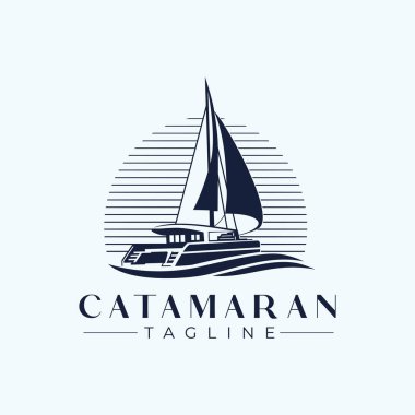 Katamaran Yat Vektör Logosu Tasarım Şablonu