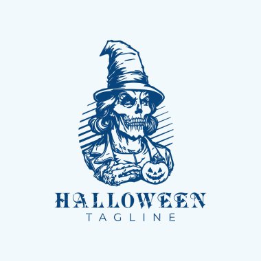 Maskot Karakteri Kafatası Cadılar Bayramı Logosu Tasarım Vektörü İllüstrasyon Şablonu