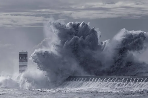 Enormi Onde Tempestose Del Mare Foce Del Fiume Douro Nord — Foto Stock