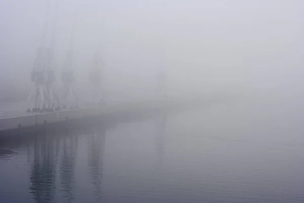 Leixoes Λιμάνι Γερανοί Στην Ομίχλη Βόρεια Της Πορτογαλίας Φωτογραφία Από — Φωτογραφία Αρχείου