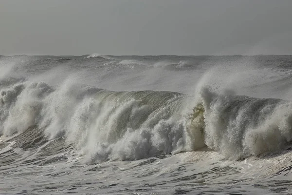 Stormy Breaking Wave Wind Spray Northern Portuguese Coast — 스톡 사진