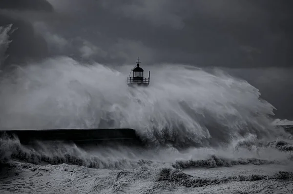 Storm Vid Douro Flodmynning Norr Portugal Omvandlat Svart Och Vitt — Stockfoto