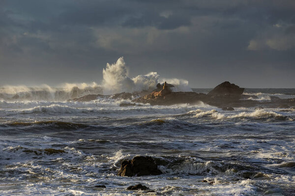 Stormy seascape. Northern portuguese coast during winter.