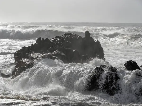 Cliffs Paio Heavy Sunny Sea Storm Labruge Vila Conde North Stock Picture