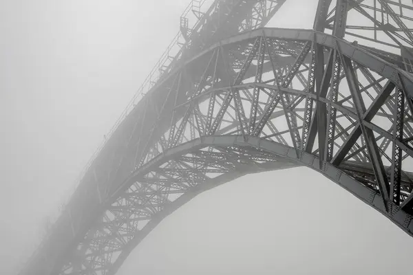 Viejo Puente Hierro Oporto Propiedad Histórica Humanidad Niebla Imagen De Stock