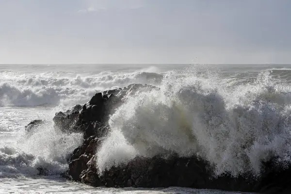 Cliffs Paio Heavy Sunny Sea Storm Labruge Vila Conde North Stock Photo