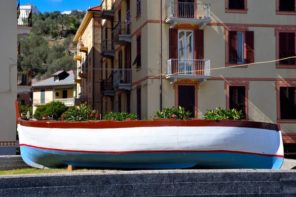 Barco Típico Liguria Utilizado Como Maceta Celle Ligure Italia — Foto de Stock