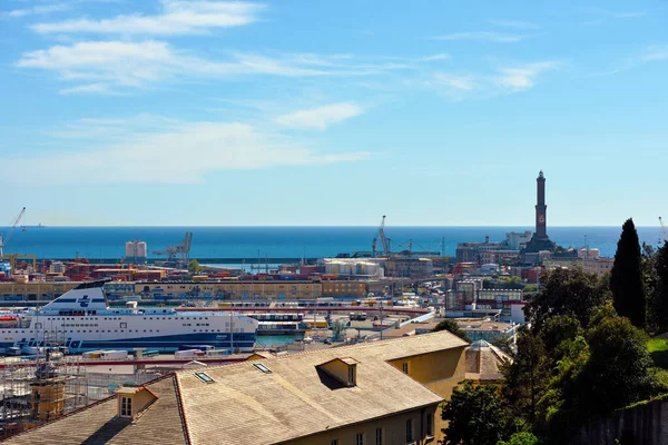Coastal Panorama Port Lantern April 2023 Genoa Italy — Stock Photo, Image