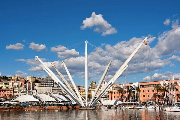 Bigo, Ceneviz Akvaryumu 'nun yanındaki Porto Antico bölgesinde 16 Nisan 2023 Ceneviz İtalya mimarı Renzo Piano tarafından tasarlanan panoramik asansördür.