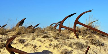 anchor cemetery located on tavira island on praia do barril (barril beach) algarve portugal clipart