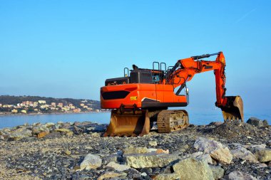 Cogoleto Genoa İtalya plajında sürüngen kazıcısı.