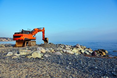 Cogoleto Genoa İtalya plajında sürüngen kazıcısı.